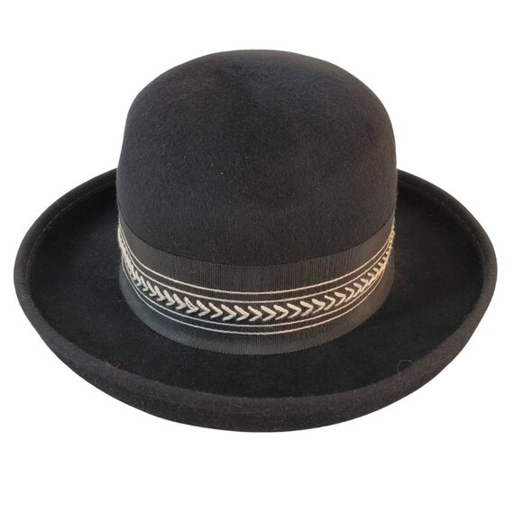 VTG Black Bowler Hat 100% Wool by Henry Pollak NY - Picture 4 of 6